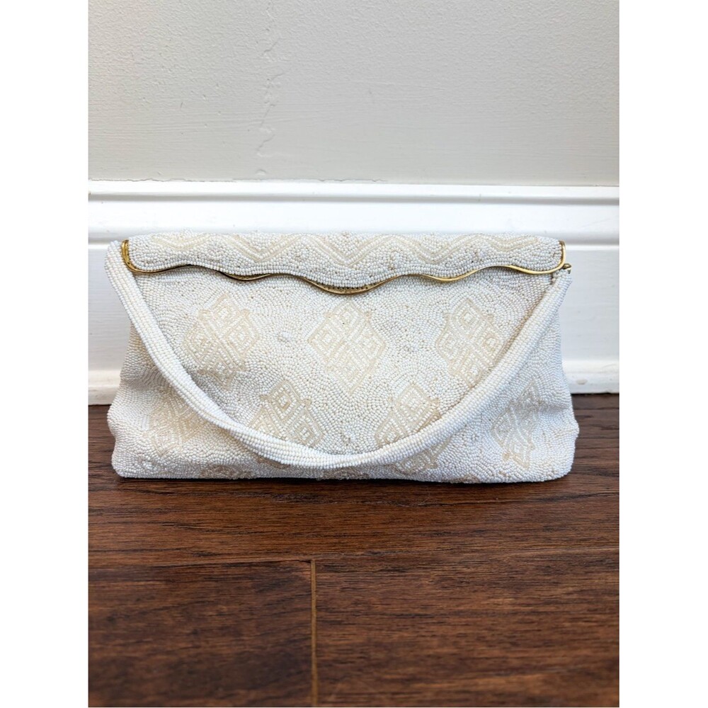 1950s Walborg White Beaded Clutch Evening Bag Made in Japan